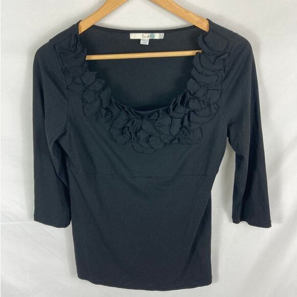 Boden Ruffle Top Black 3/4 Sleeve top Size 4 - Picture 1 of 4